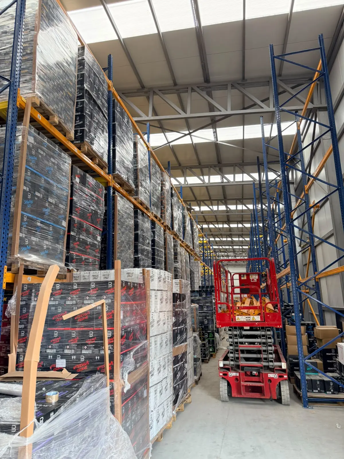 Organized export products in a Turkish warehouse
